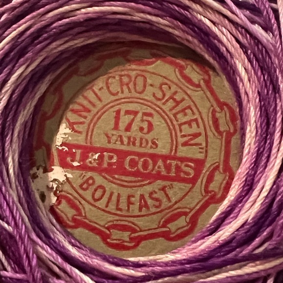VTG J&P Coats Knit-Cro-Sheen PURPLE/ GOLD MIX 175 yd USA. - Picture 2 of 4
